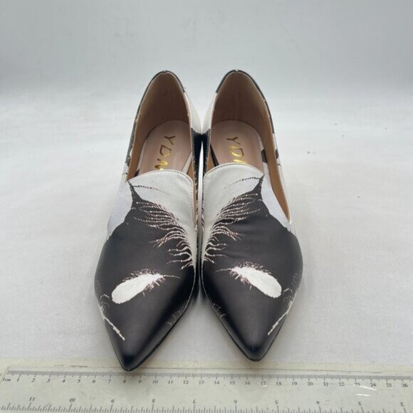 YDN Feather White Mid Heels Slip on Loafer Pumps Pointy Toe Slide Prom Shoes - Picture 3 of 8